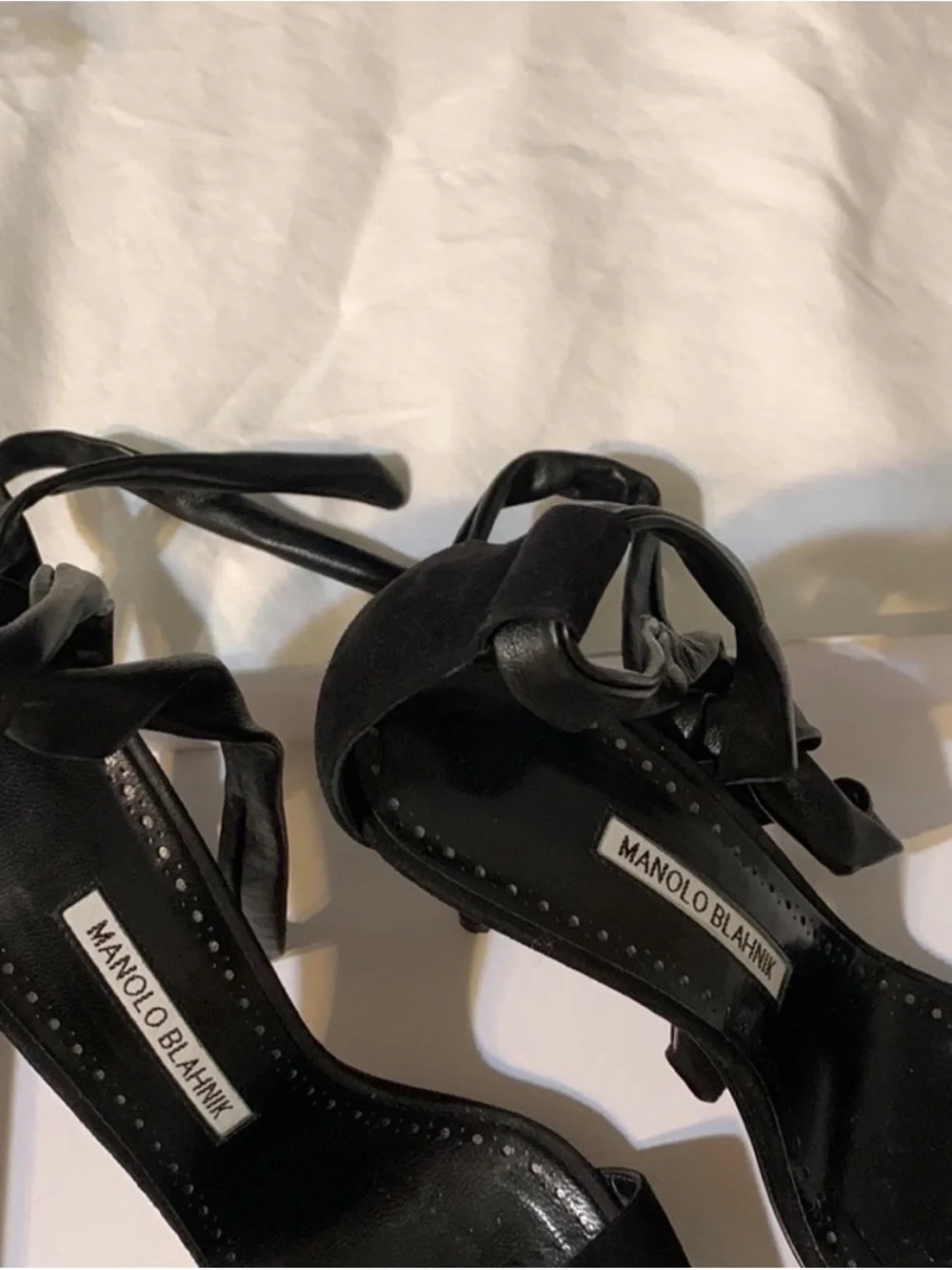 Manolo Blahnik Black Wrap-Ankle Stiletto Sandals